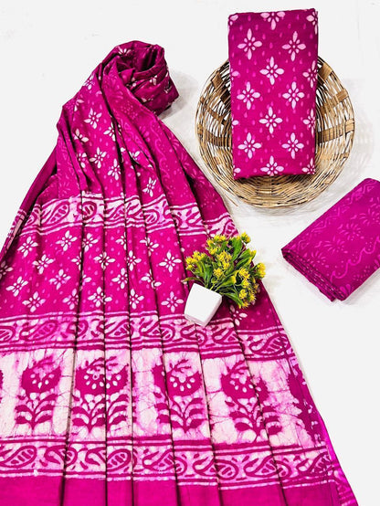 Wholesale Handblock Printed Cotton Mul Dress Material Set with Mul Dupatta – Pink Variant, Artisan-Crafted in Rajasthan for Designers, Boutiques, and Bulk Orders