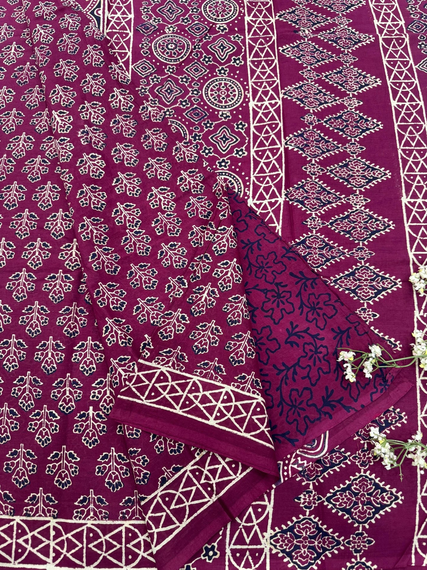 Wine Floral Cotton Saree – Premium Handblock Printed Wholesale Saree for Retailers