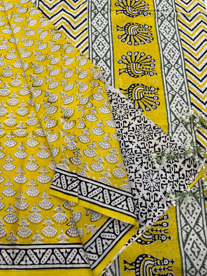 Yellow Floral Butti Cotton Saree – Premium Handblock Printed Wholesale Saree for Retailers