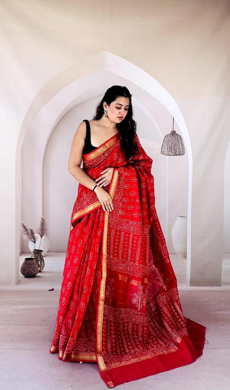 Yellow Maheshwari Silk Handblock Printed Saree with Floral Jaal – Wholesale Designer Silk Saree
